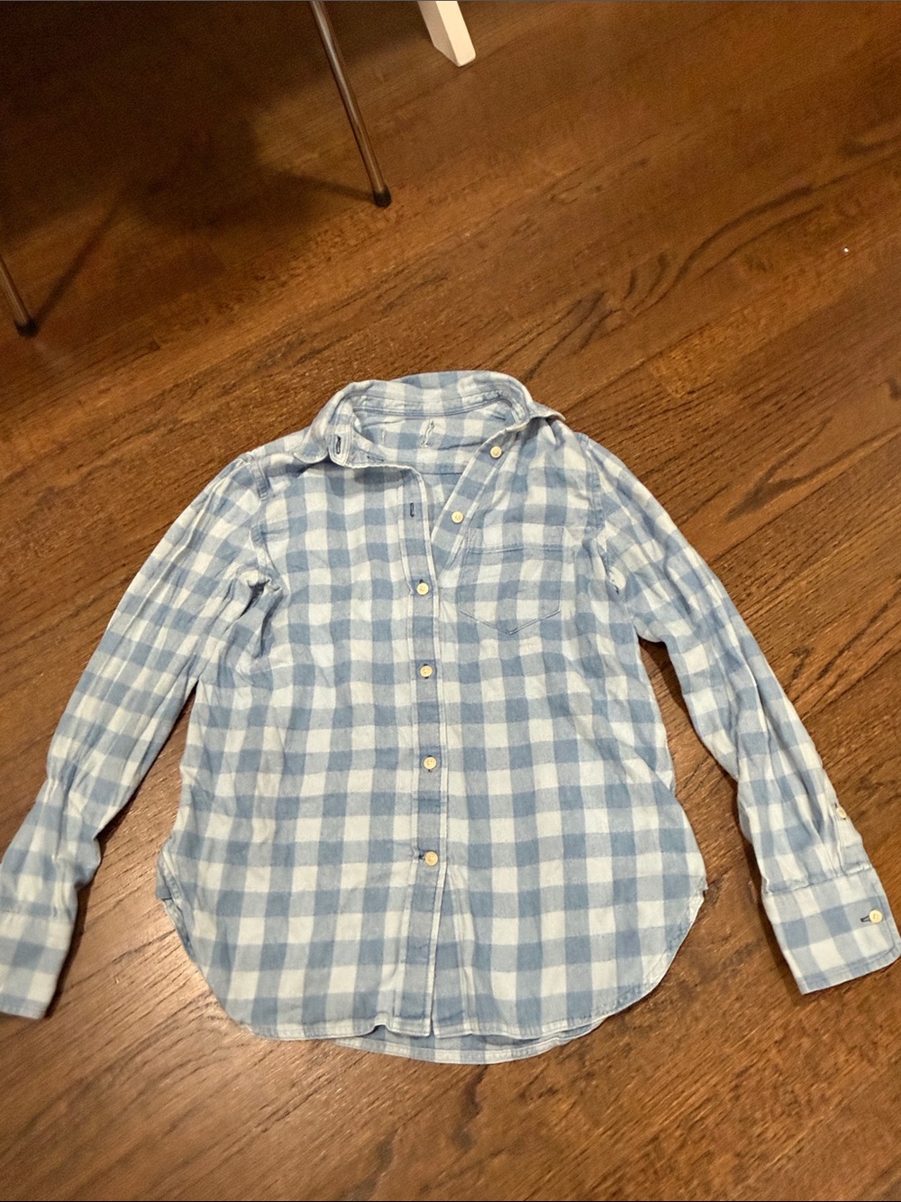 J. Crew Light Blue & White Plaid Bultton-Front Shirt